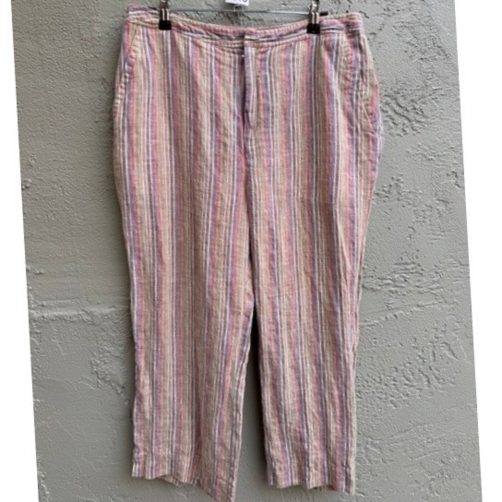 Royal Robbins Womens Linen Cropped Pants Pastel Striped Boho Travel Lagenlook